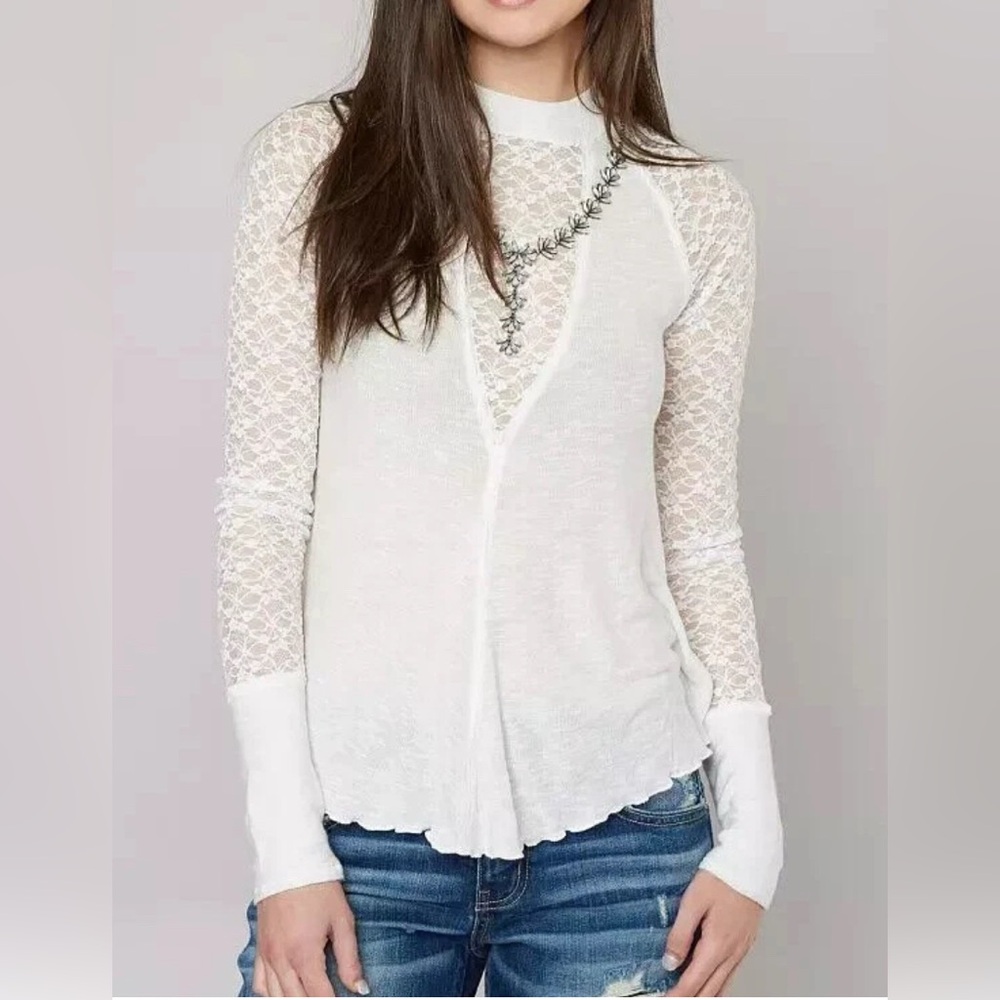 NWT Free People Intimately Top Small White No Limits Lace Panel Layering Blouse